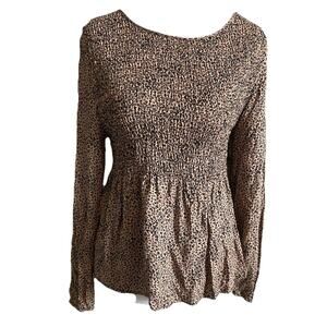 Leopard Print Top Blouse Kirious Los Angeles Smocked Boho Peasant Fairycore S
